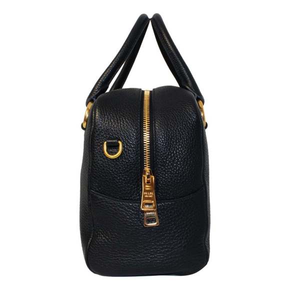 Prada Vitello Phenix Black Leather Web Stripe Crossbody Satchel - Picture 3 of 7